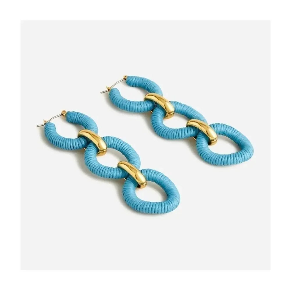 J. Crew Cotton Raffia-Wrapped Chain Earrings - Picture 5 of 5